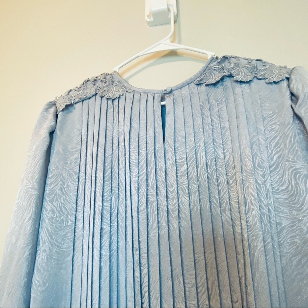 Rare Vintage GORGEOUS Light Blue Lace Mini Shift Dress - Picture 4 of 9